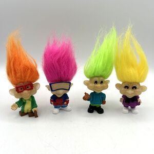 VTG 1993 Burger King Kids Club Troll Dolls Glow In The Dark Complete Set of 4